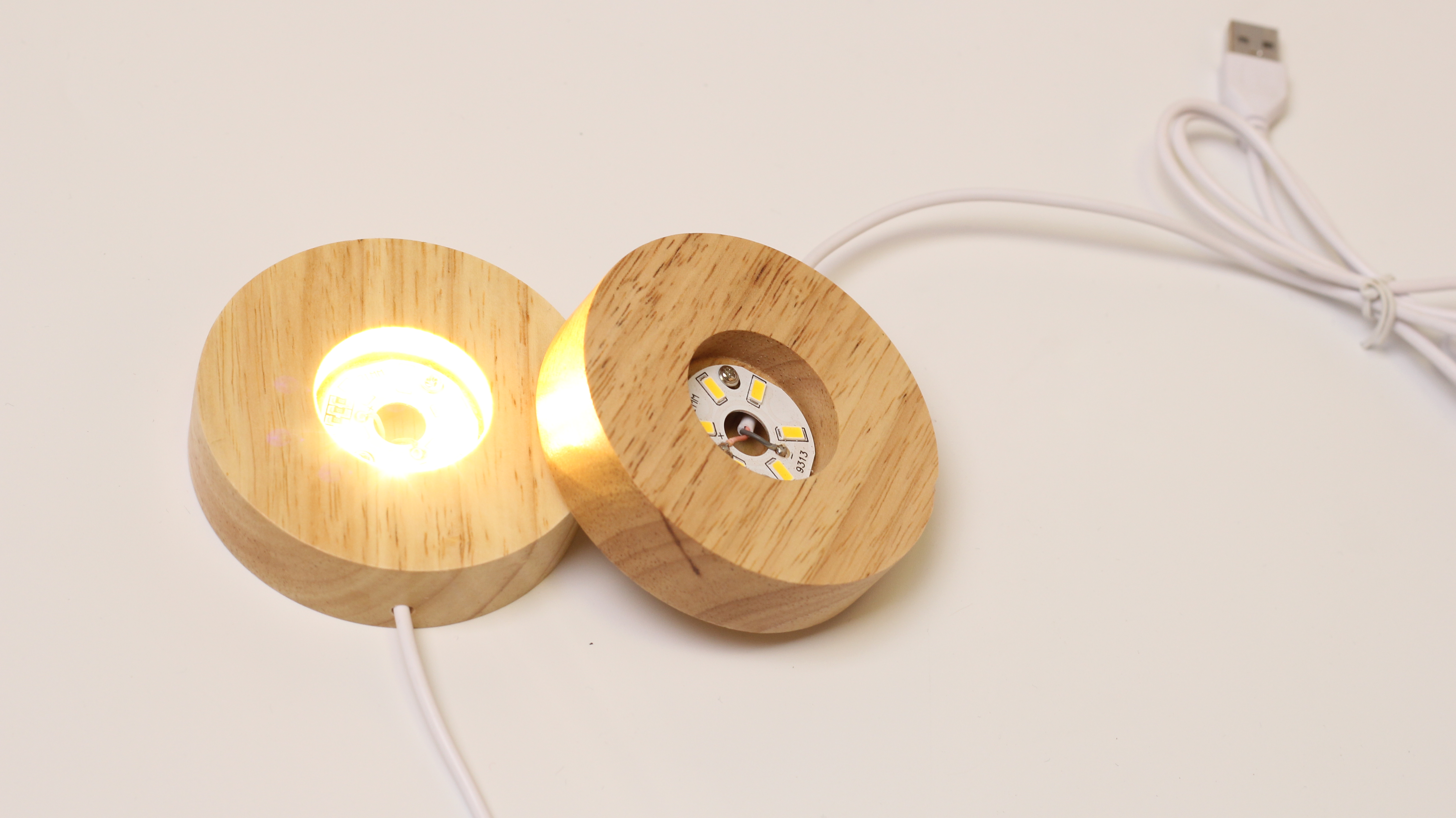 M Wooden LED crystal round lamp holder