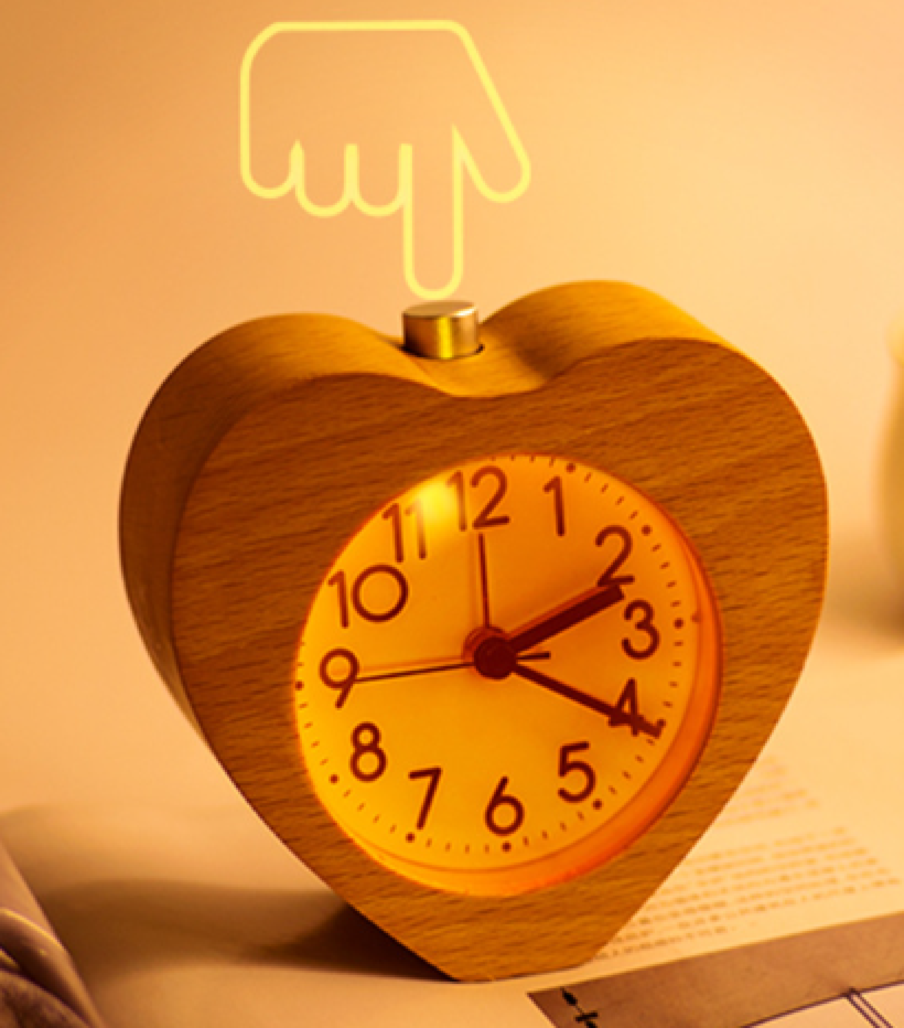 Heart-shaped solid wood clock Student sleepiness alarm clock