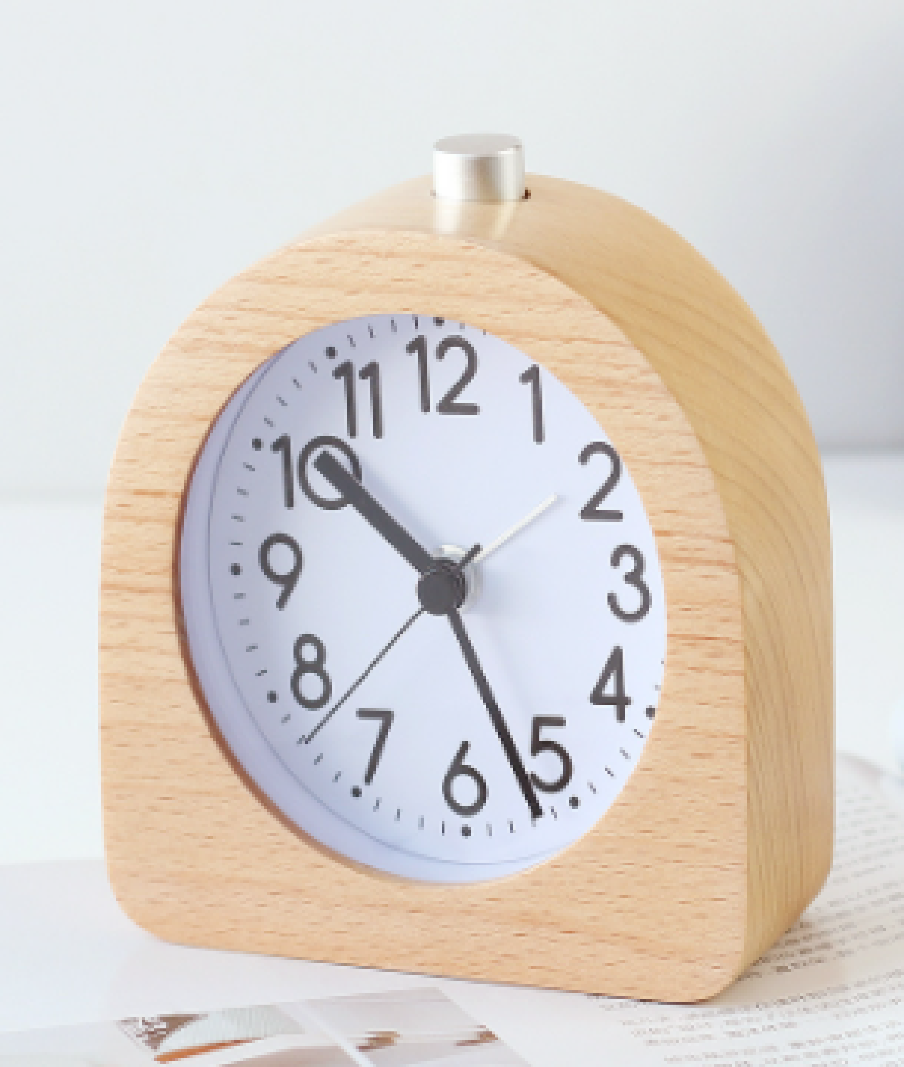 Arc-shaped solid wood clock, student sleepiness, lazy alarm clock
