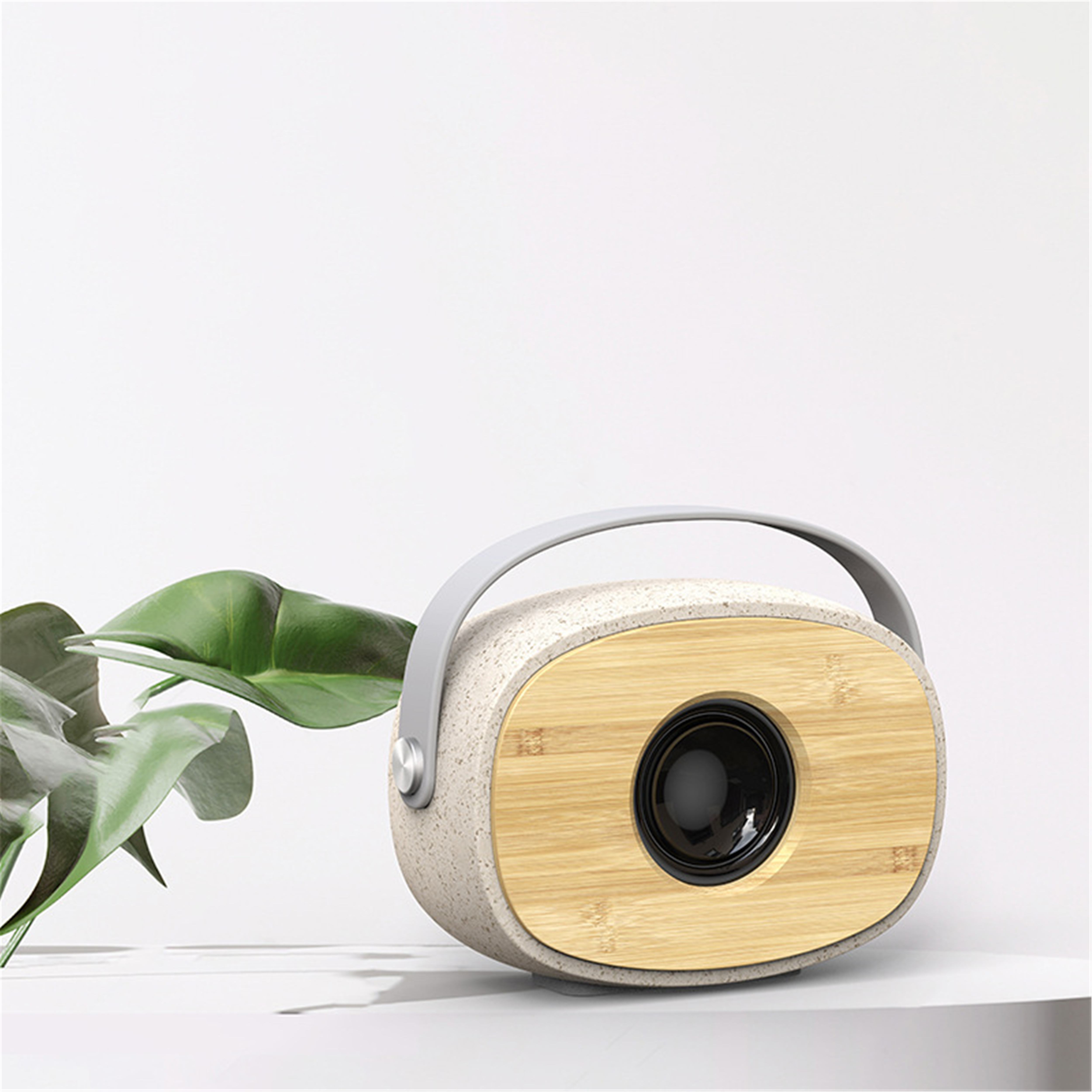 Outdoor mini portable subwoofer small sound wireless cute round handle bamboo and wood Bluetooth speaker