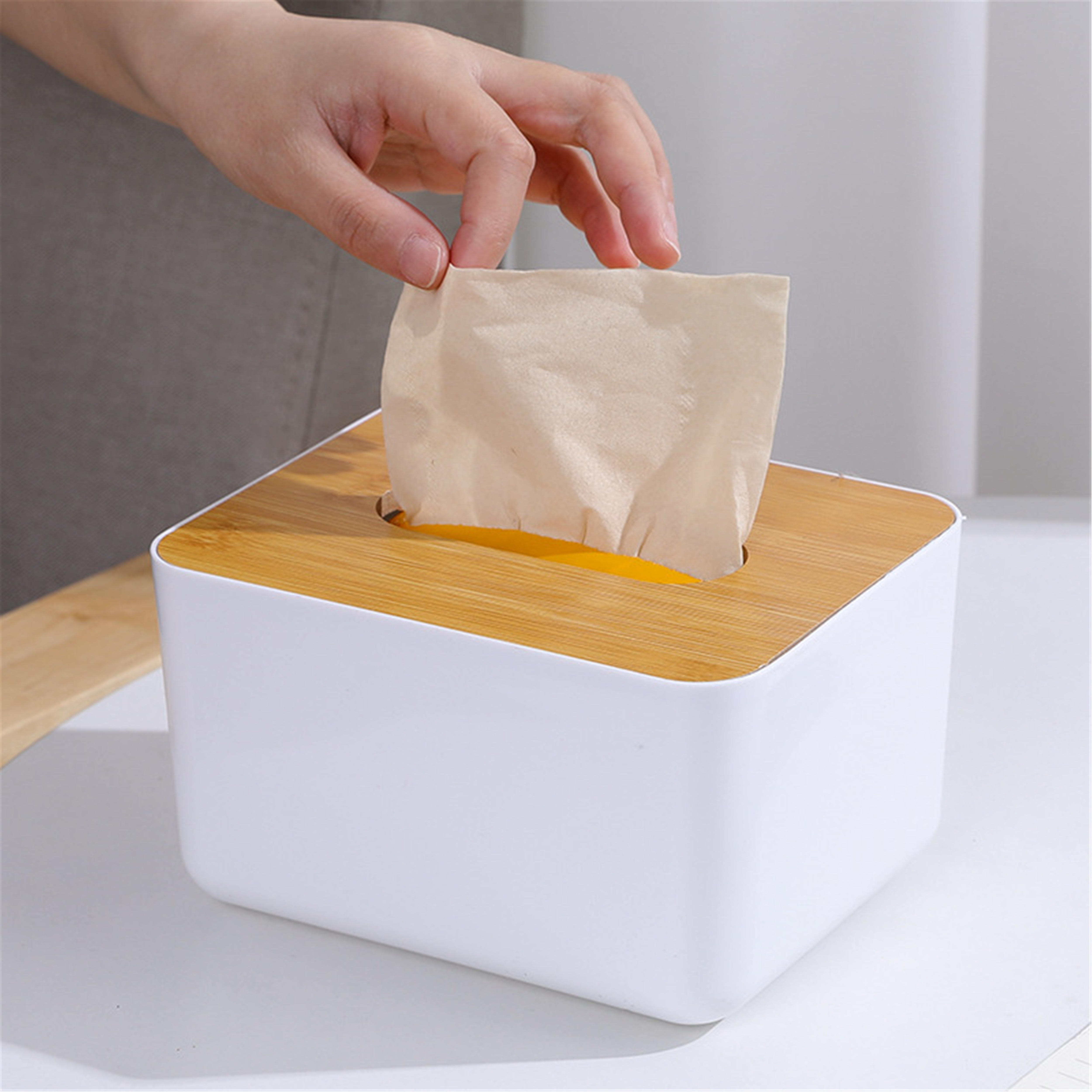  Multi functional paper towel box with bamboo and wood cover