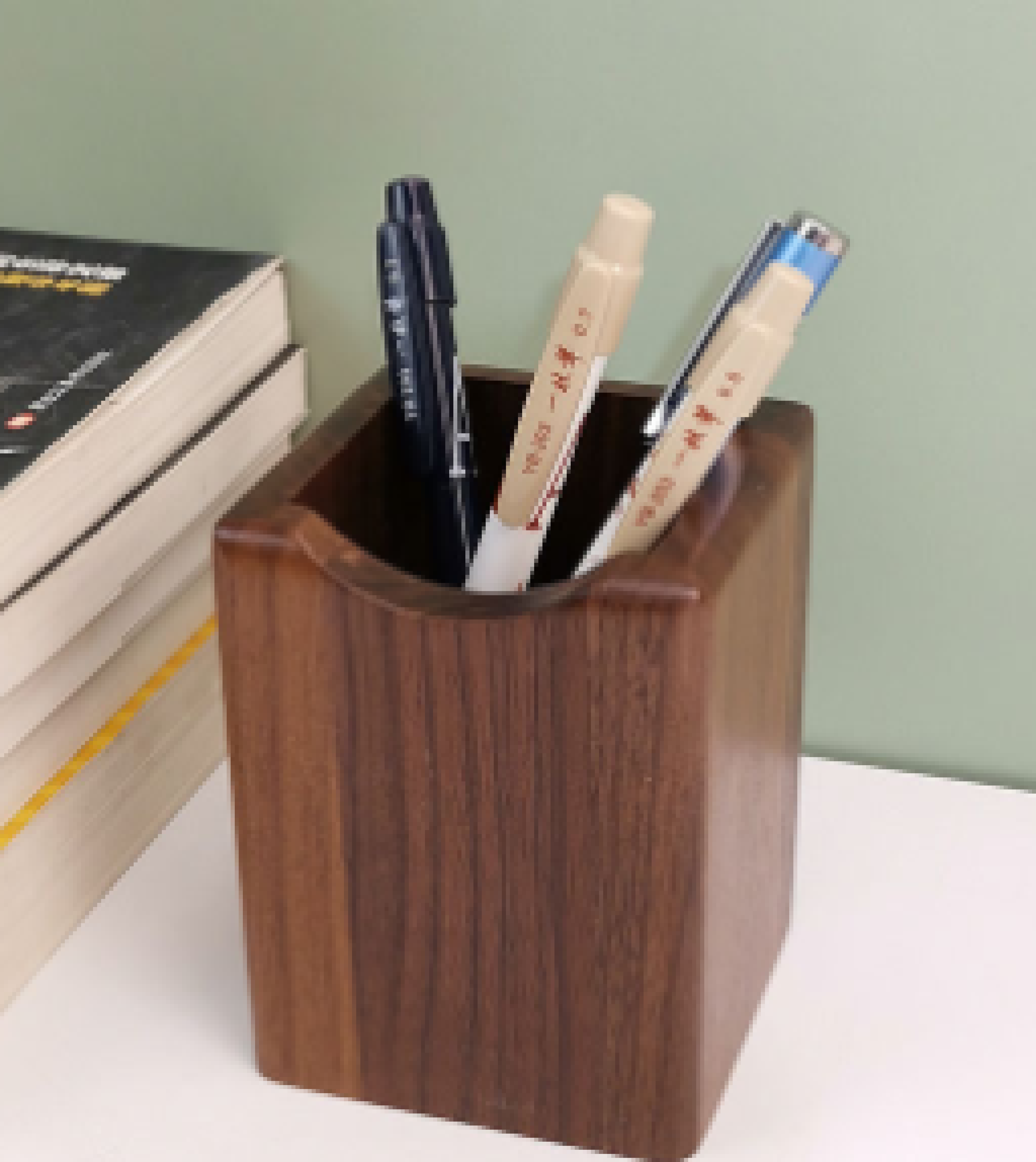 Black Walnut pen holder Office desk stationery storage box Simple student pen holder