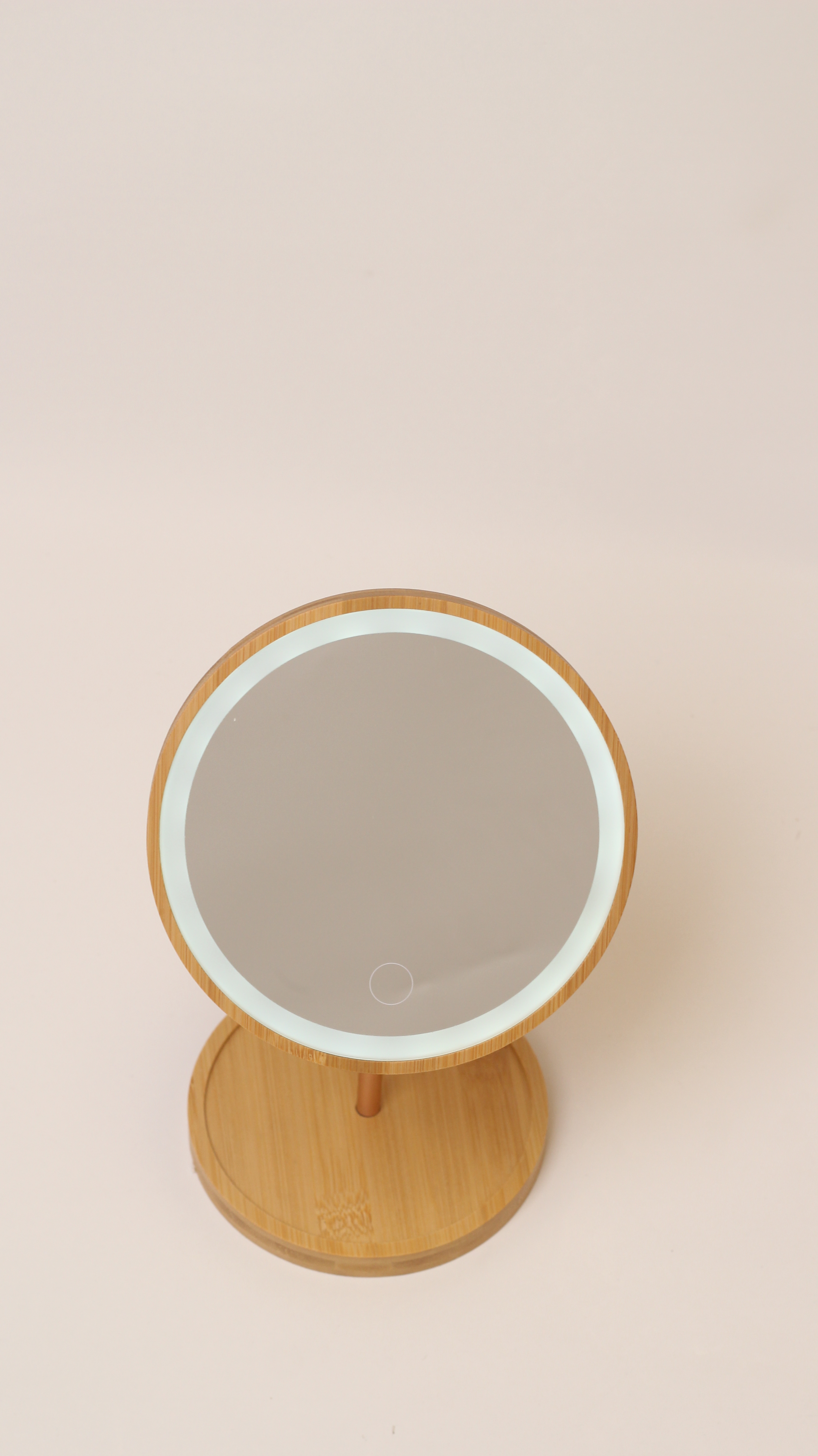 Bamboo LED round vanity mirror