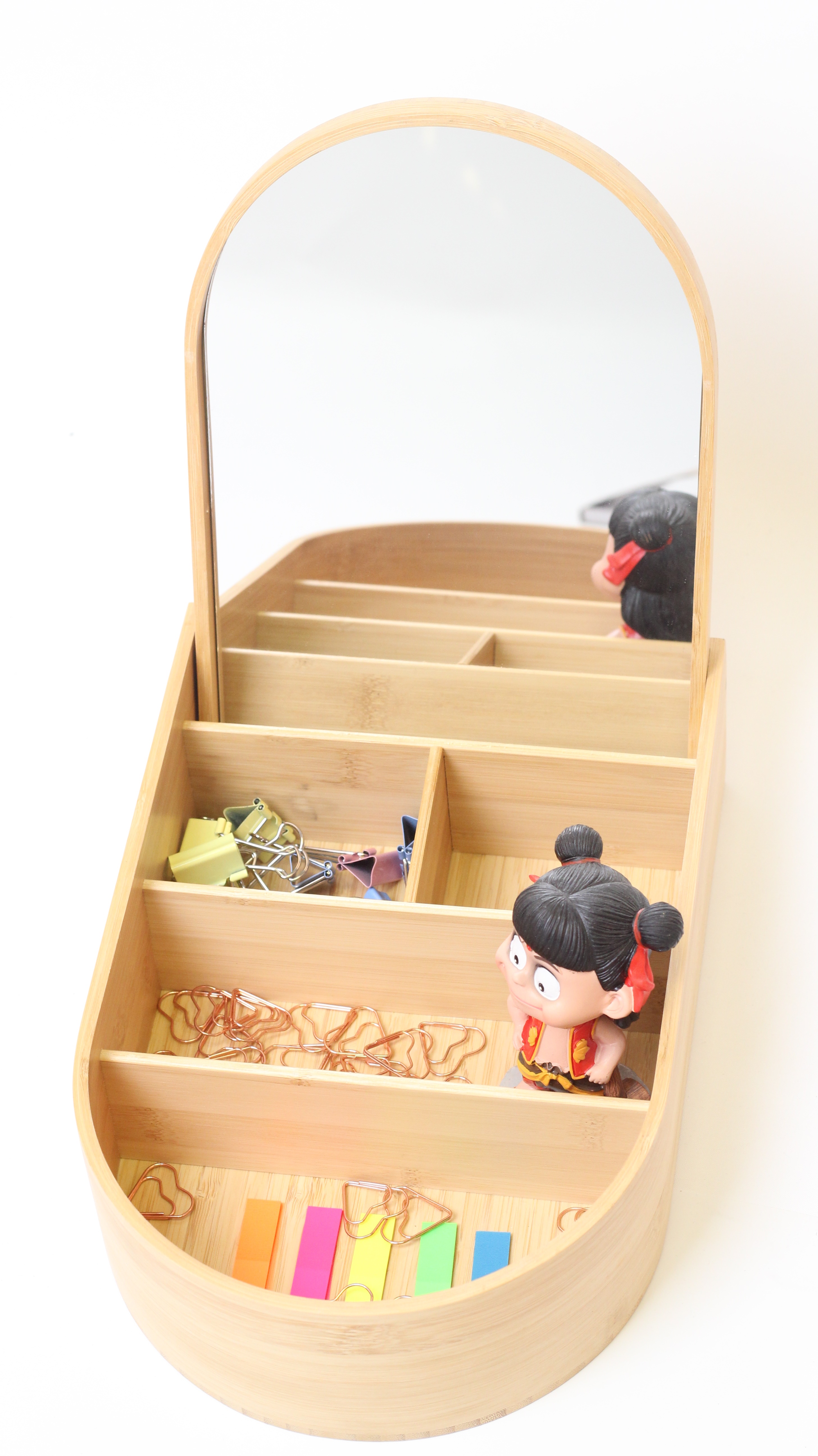 Bamboo and wood square storage mirror