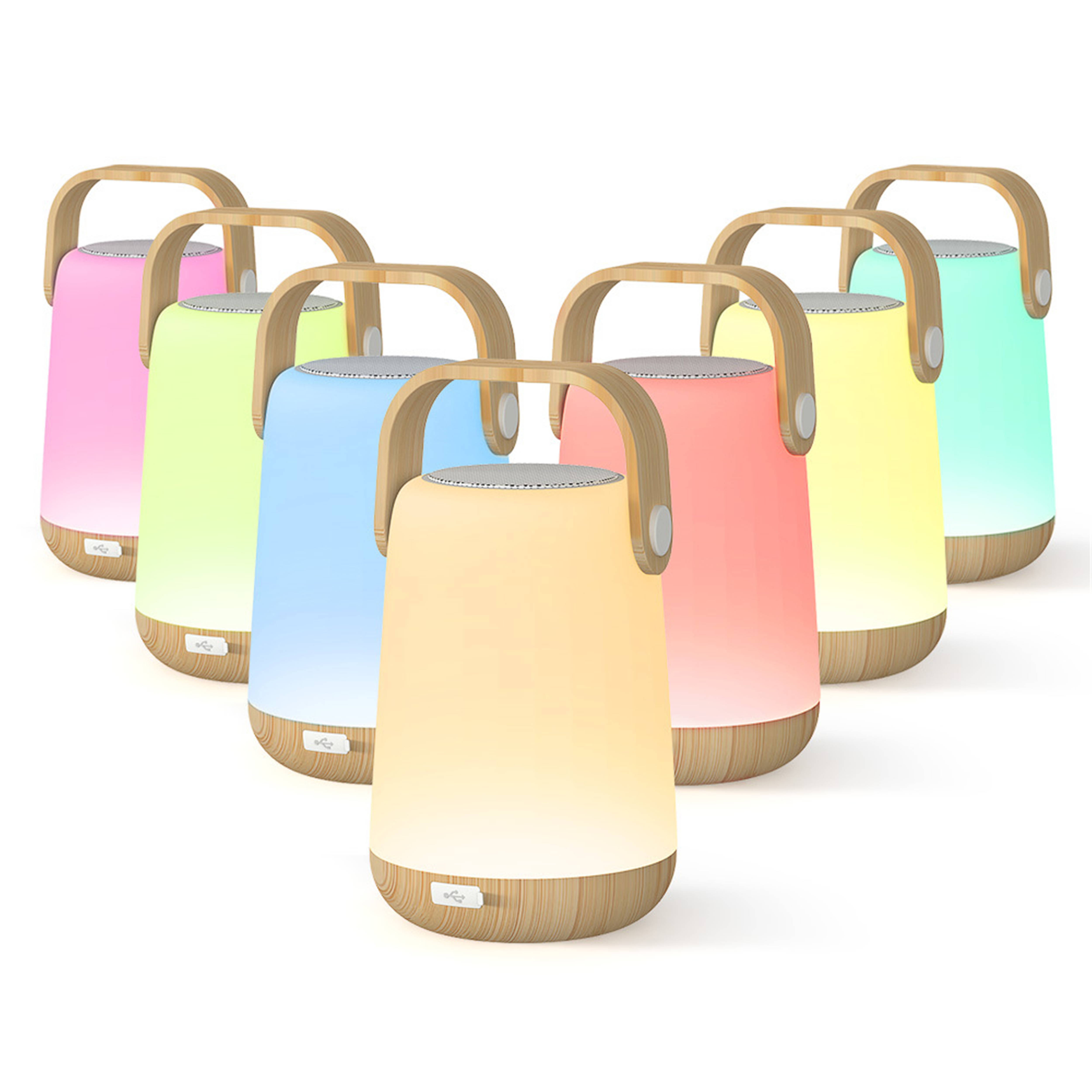 Colorful LED bedside night light Bamboo wood wireless Bluetooth audio portable handle Bluetooth speaker