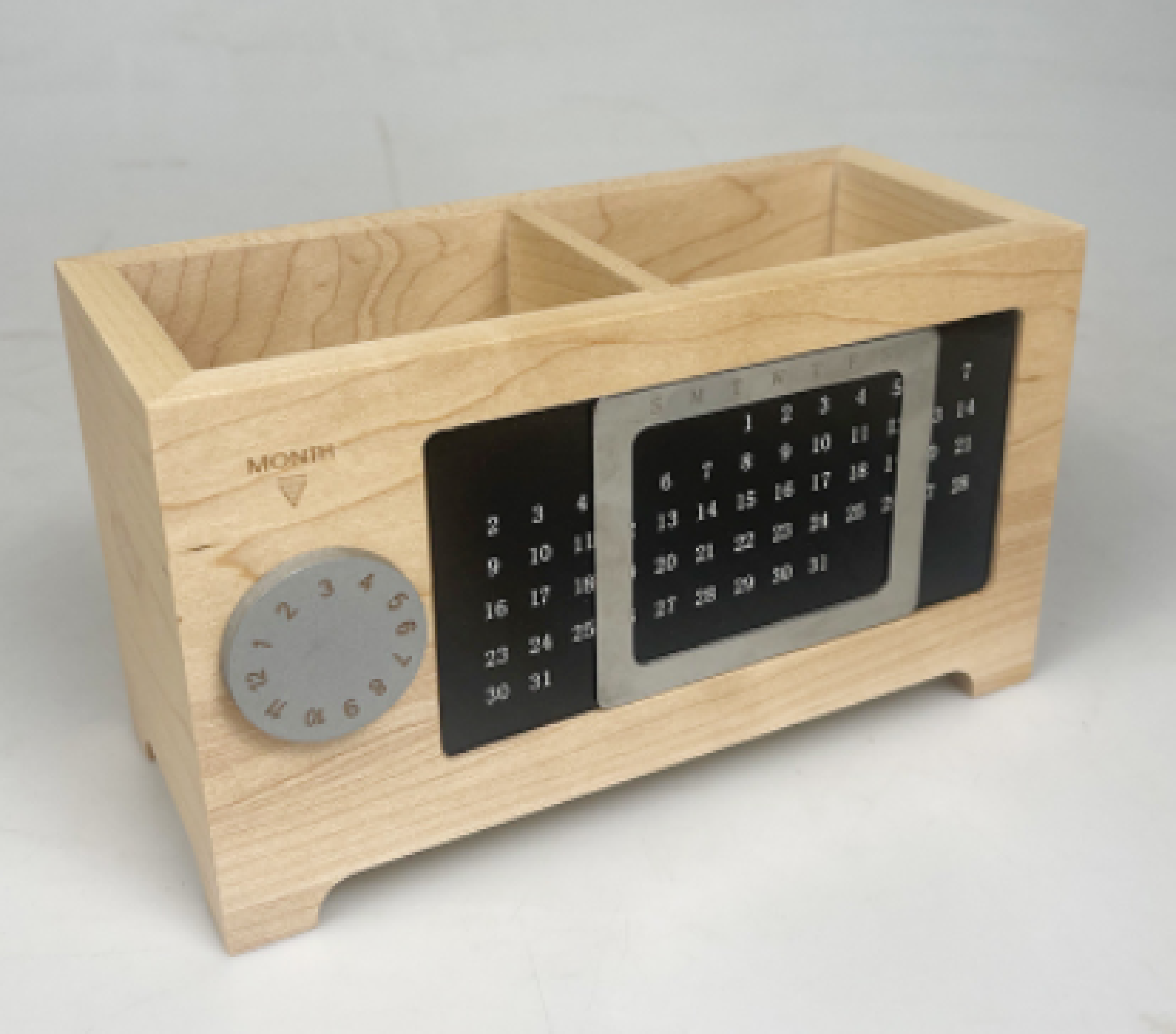 Solid wooden pen holder box, wooden calendar ornaments, office desktop, office supplies, multi-function storage box