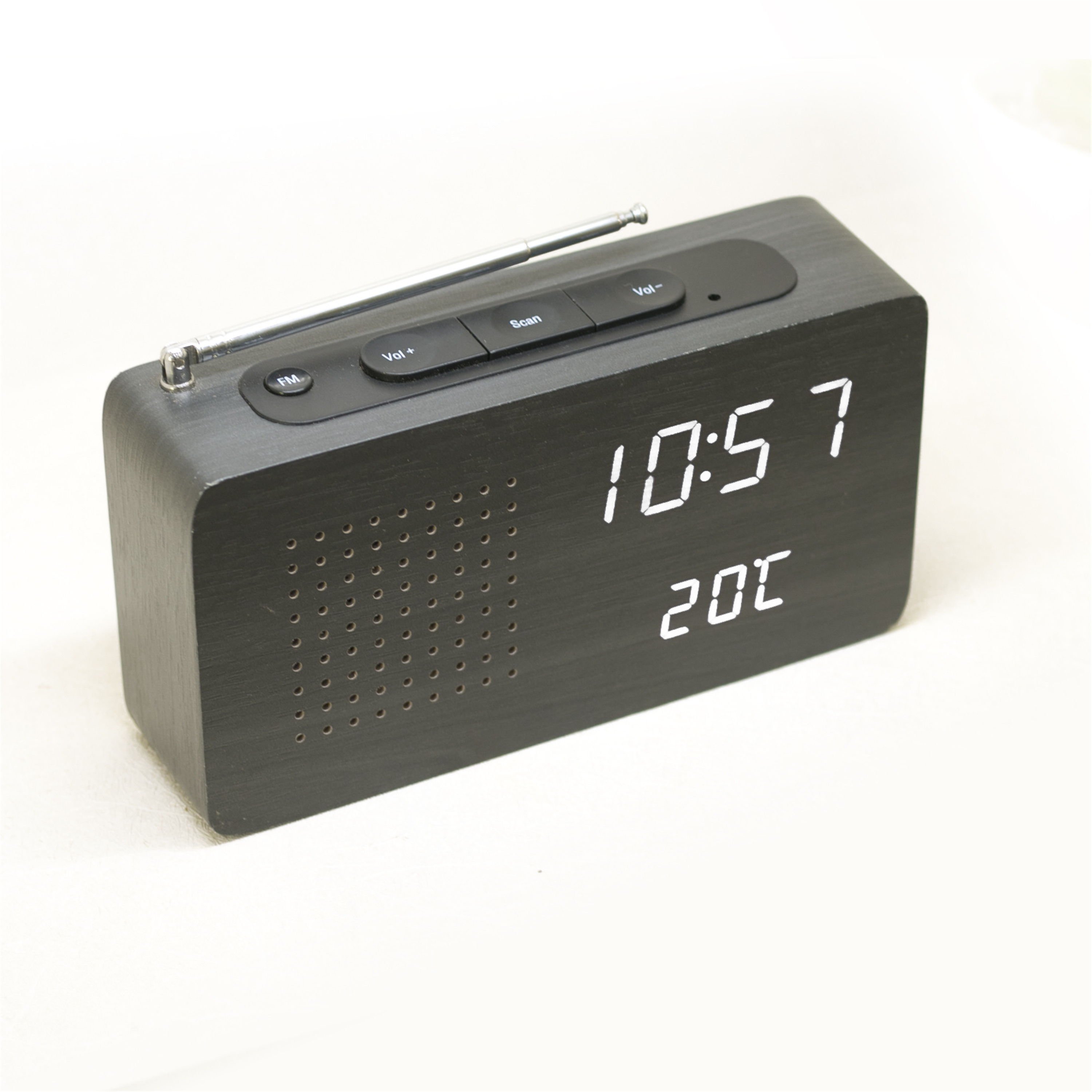 Vintage wood FM radio time temperature acoustic wood clock LED digital radio alarm clock