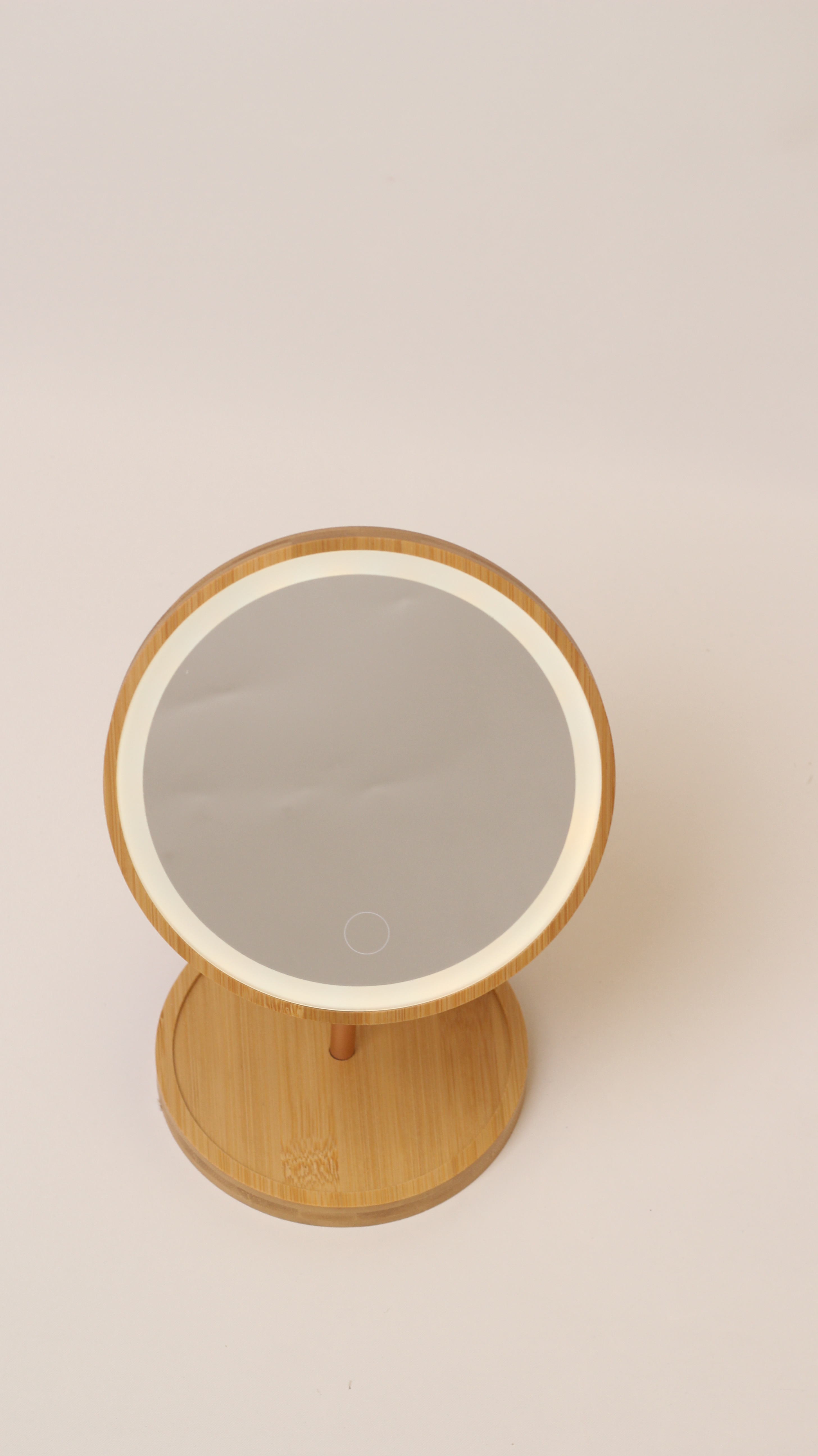 Bamboo LED round vanity mirror